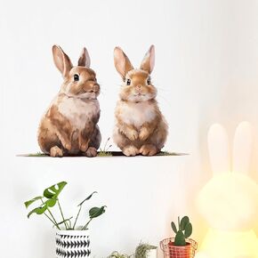 Cute Two Rabbits Wall Decal Nursery Animal Bunnies Wall Sticker Removable Peel and Stick Wall Art Decor for Kid Baby Classroom Preschool Living Room Playroom Bedroom School