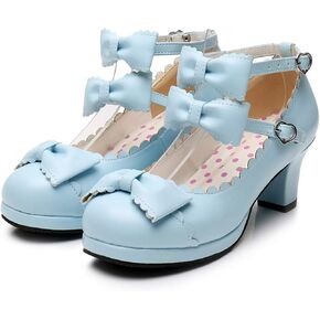 Lorie & Knight Women's Double Bowtie Straps High Heel Pumps Sweet Princess Lolita Cosplay Shoes