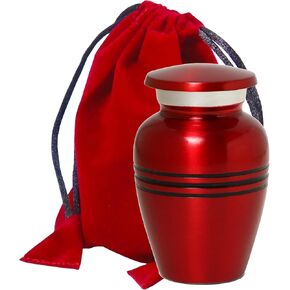 Small Cremation Urns for Funeral Remains Ashes of Men Women - Tri-Band Pewter Finished Mini Keepsake urn for Sacred Remains - Velvet Carry Bag - Paper Funnel - Gift Box