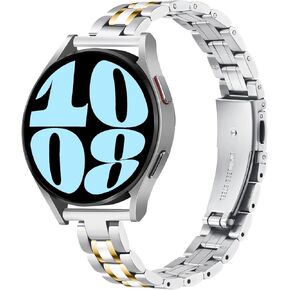 Thin Band Compatible for Samsung Galaxy Watch 7/FE/6/5/4 40mm 44mm, 5 Pro 45mm, Watch 6/4 Classic 43mm 47mm 42mm 46mm, 20mm Metal Stainless Steel Replacement Wristband Strap for Women Men