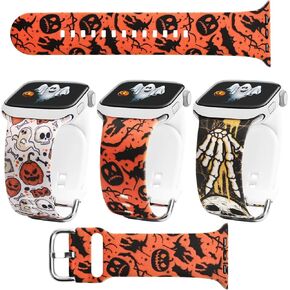 3 Packs Silicone Band for Apple Watch Bands 40mm 38mm 41mm Women Men, Halloween Soft Waterproof Strap Compatible with iWatch Series 10 9 8 7 6 5 4 3 2 1 SE, Fall Apple Watch Wristband