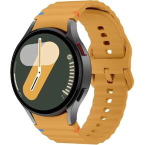 Silicone Sport Band Compatible with Samsung Galaxy Watch 7 Band 40mm 44mm,No Gap Sporty Strap with Decorative Woven Line for Samsung Watch 7 44mm Bands Men Women(2024) (Yellow)