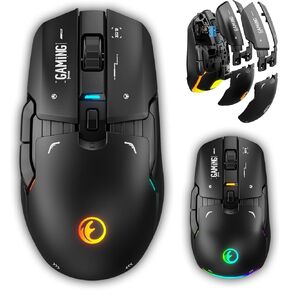 G03 RGB Wireless Rechargeable Gaming Mouse, 2.4G/Wired Dual Mode Game Mice，PAW3395 Sensor, 26K DPI, Replaceable L/R Switches, Swappable Top Case, 80g Lightweight, 6 Programmable Buttons - Black