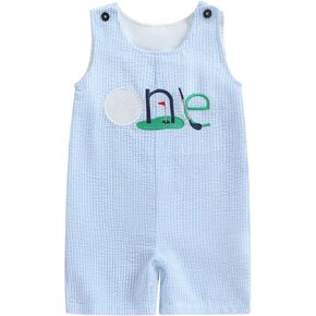 Newborn Baby Boy Tank Romper Summer Striped Sleeveless Jumpsuit Baby 1st Birthday Hole in One Golf Outfit