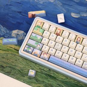 PBT 60 Percent Keycaps, 150 Keys DMA Profile Custom Keycap Set, Van Gogh Theme Dye-Sub Keyboard Keycaps for Cherry Gateron MX Switches Mechanical Gaming Keyboard