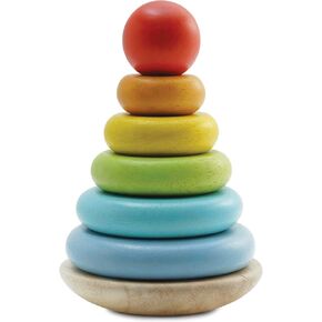 Le Toy Van – Wooden Rainbow Stacker | Girl & Boy 7 Piece Rainbow Wobbling Ring Stacker – Suitable for 18+ Months