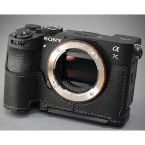 LIM'S Genuine Italy Leather Camera Half Case & Dovetail Plate for Sony A7CII A7CR A7C2 Case Cover [Black]