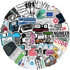 50Pcs Programming Stickers for Water Bottle Laptop Cute Engineer Stickers for Programmers Hackers Engineers Waterproof Program Stickers for Laptop Computer Luggage(Program)