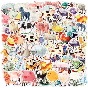 Glenmal 100 Pcs Farm Animals Stickers for Boys and Girls Cute Vinyl Animal Stickers Waterproof for Bottles Phone Skateboard Luggage Guitar Party Supply Decor