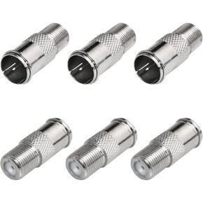 6pcs F Type Male to Female Quick Connector Coaxial Adapter Quick Push On Adapter, Silver