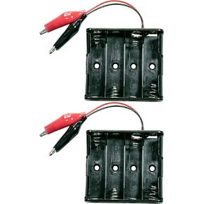 4 Slots 4X 1x4 1.5V Total: 6V AA Battery Holder Box with Alligator Clip Easy to use (Pack of 2)