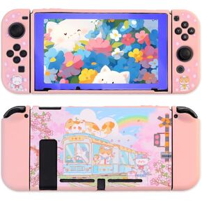 PERFECTSIGHT Case Designed for Nintendo Switch Protective Case TPU Switch Cases for Girls Boys Kids Cute Kawaii Shell Dockable Case Compatible with Nintendo Switch Cover (Sakura Train)