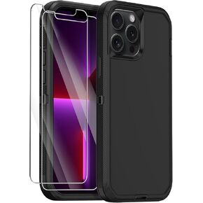 Annymall for iPhone 13 Pro Max 6.7" Case with [Belt Clip Holster] [Glass Screen Protector], 3-Layer Shockproof Rugged Protection Heavy Duty Full Body Phone Cover for Apple iPhone 13 Pro Max (Black)