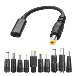 YAODHAOD USB to DC Adapters Cable, Type-C Female to DC PD 65W Power Charging Cable, Barrel PD Trigger Cable (4.9ft) with 10 Connector Power Plug Kit fit for Laptop (16cm)