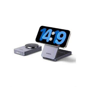 UGREEN MagFlow Qi2 MagSafe Charger for iPhone 16, 15W Wireless Charger Stand, 2-in-1 Mag Safe Charger Stand Compatible with iPhone 16/15/14/13/12 Series, AirPods 3/2/Pro