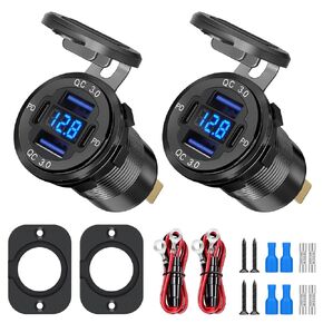 Linkstyle 12V USB Outlet, Dual 18W QC3.0 USB-A Port & Dual 30W PD USB-C Port Charger Socket Pannel, LED Voltmeter, for Car Marine