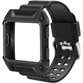 iiteeology Compatible with Fitbit Ionic Bands, Breathable Shockproof TPU Protective Frame Case with Strap Band for Fitbit Ionic Smart Fitness Watch Accessory - Black