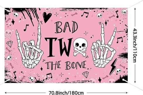lofaris Bad two لافتة العظام للفتيات، ديكورات حفلات عيد الميلاد الثاني السعيد، خلفية عيد ميلاد ثانية لعظمة الروك آند رول، من مواليد موسيقى الروك موضوع ديكور حفلات عيد ميلاد التسعينات (70.8 × 43.3 بوصة) in Saudi Arabia