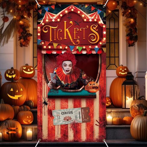 Lenwen Halloween Carnival Circus Theme Party Decorations Halloween Carnival Photo Door Banner Ticket Booth Backdrop Props Carnival Photo Games Booth Props Carnival Photo Backdrop for Halloween Supply in Saudi Arabia