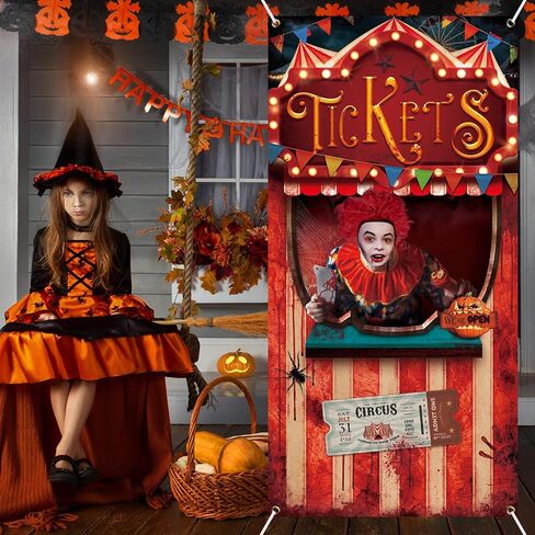 Lenwen Halloween Carnival Circus Theme Party Decorations Halloween Carnival Photo Door Banner Ticket Booth Backdrop Props Carnival Photo Games Booth Props Carnival Photo Backdrop for Halloween Supply in Saudi Arabia