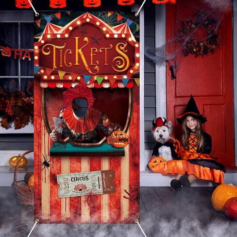 Lenwen Halloween Carnival Circus Theme Party Decorations Halloween Carnival Photo Door Banner Ticket Booth Backdrop Props Carnival Photo Games Booth Props Carnival Photo Backdrop for Halloween Supply in Saudi Arabia