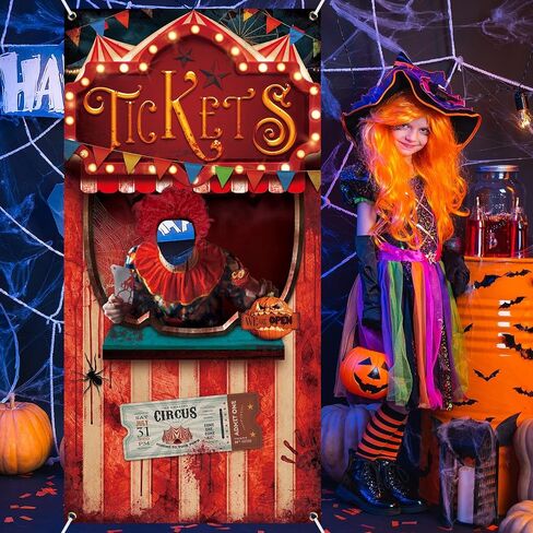 Lenwen Halloween Carnival Circus Theme Party Decorations Halloween Carnival Photo Door Banner Ticket Booth Backdrop Props Carnival Photo Games Booth Props Carnival Photo Backdrop for Halloween Supply in Saudi Arabia