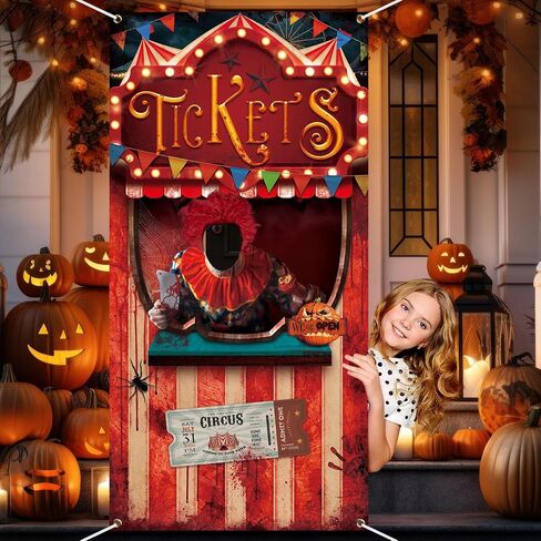 Lenwen Halloween Carnival Circus Theme Party Decorations Halloween Carnival Photo Door Banner Ticket Booth Backdrop Props Carnival Photo Games Booth Props Carnival Photo Backdrop for Halloween Supply in Saudi Arabia