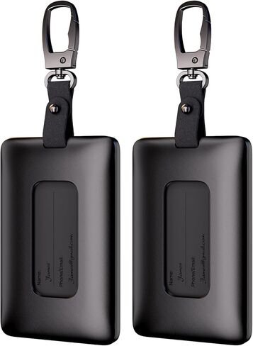 2-in-1 AirTag Luggage Tag Holder - Sleek & Shatterproof Luggage Tag Compatible with Apple AirTag, Anti-Lost AirTag Case with Name Tag & Stainless Steel Loop | for Suitcases Backpack for Travel (Black) in Saudi Arabia