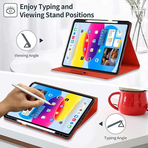 حافظة Gexmil لجهاز iPad الجيل العاشر 2022، حافظة iPad 10.9 بوصة، جلد طبيعي، مصنوعة من جلد البقر الحقيقي، غطاء محبب فريد من نوعه، مع حامل قلم رصاص، مع إبزيم حافظة (بني رملي داكن) in Kuwait