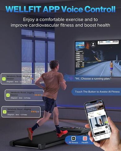 Under Desk Walking Pad Treadmill: Incline Voice Controlled Smart Treadmill 300 lbs Capacity for Home Office Use, Compatible with ZWIFT KINOMAP WELLFIT App in Saudi Arabia