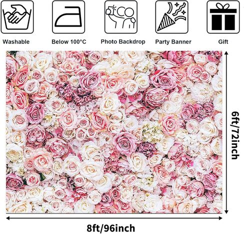 Avezano Floral Backdrop for Party Photoshoot Pink Rose Flowers Wedding Birthday Valentine's Day Bridal Shower Simulation Printing Flower Wall Decorations Photography Background for Picture (7x5ft) in Saudi Arabia