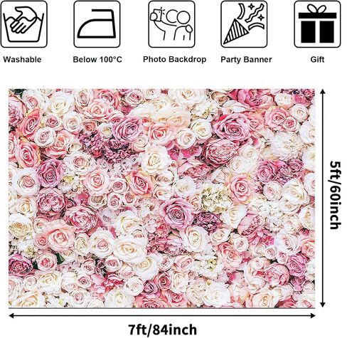 Avezano Floral Backdrop for Party Photoshoot Pink Rose Flowers Wedding Birthday Valentine's Day Bridal Shower Simulation Printing Flower Wall Decorations Photography Background for Picture (7x5ft) in Saudi Arabia