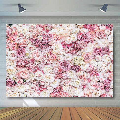 Avezano Floral Backdrop for Party Photoshoot Pink Rose Flowers Wedding Birthday Valentine's Day Bridal Shower Simulation Printing Flower Wall Decorations Photography Background for Picture (7x5ft) in Saudi Arabia
