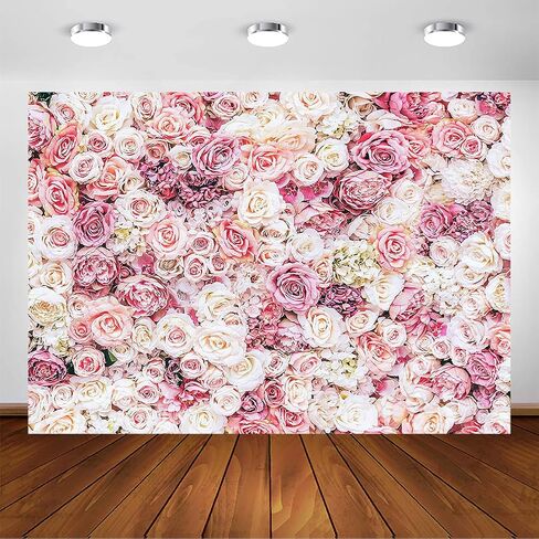 Avezano Floral Backdrop for Party Photoshoot Pink Rose Flowers Wedding Birthday Valentine's Day Bridal Shower Simulation Printing Flower Wall Decorations Photography Background for Picture (7x5ft) in Saudi Arabia