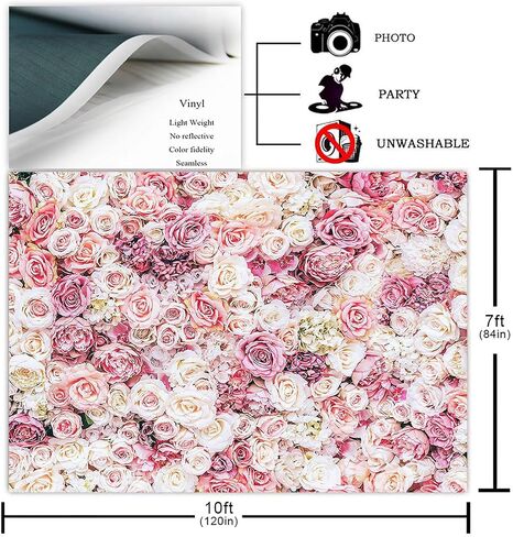 Avezano Floral Backdrop for Party Photoshoot Pink Rose Flowers Wedding Birthday Valentine's Day Bridal Shower Simulation Printing Flower Wall Decorations Photography Background for Picture (7x5ft) in Saudi Arabia