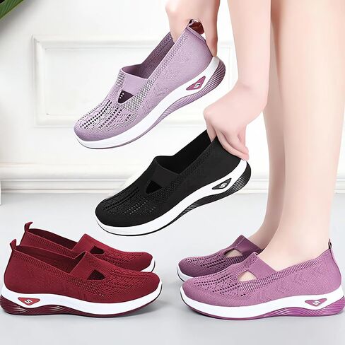 StoneLiquid Women's Comfortable Breathable Knitted Sneakers Orthopedic Walking Arch Support Soft Cut-Out Shoes in Saudi Arabia