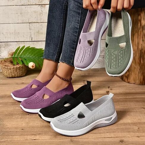 StoneLiquid Women's Comfortable Breathable Knitted Sneakers Orthopedic Walking Arch Support Soft Cut-Out Shoes in Saudi Arabia
