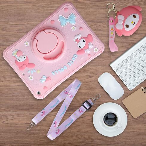 حافظة لجهاز iPad الجيل التاسع من الجيل الثامن والسابع مع مسند من السيليكون لجهاز iPad 10.2 حافظة للفتيات والأطفال غطاء حماية لوحي لطيف لجهاز iPad 2021 2020 2019 10.2 بوصة (وردي) in Kuwait