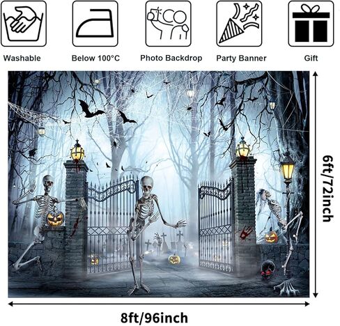 Avezano Halloween خلفية مقبرة فظيعة مخيفة للغابات التصوير الفوتوغرافي خلفية فوانيس اليقطين جمجمة أشباح موضوع زينة حفلات الهالوين عطلة صور كشك راية الدعائم (7 × 5 قدم) in Kuwait
