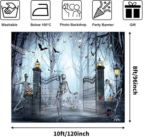 Avezano Halloween Backdrop Horrible Cemetery Scary Forest Photography Background Pumpkin Lanterns Skull Ghosts Theme Halloween Party Decorations Holiday Photo Booth Banner Props (7x5ft) in Saudi Arabia