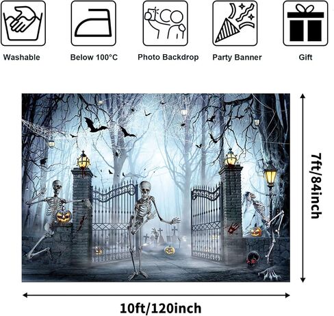 Avezano Halloween Backdrop Horrible Cemetery Scary Forest Photography Background Pumpkin Lanterns Skull Ghosts Theme Halloween Party Decorations Holiday Photo Booth Banner Props (7x5ft) in Saudi Arabia