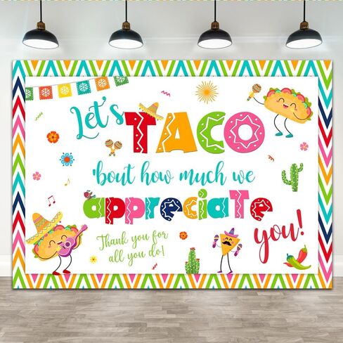 Lofaris 7x5ft Thank You for All You Do Backdrop Let's Taco Bout How Much We Appreciate You Background Thanks for Staff Employee Teachers Doctor Mexican Colored Stripes Photography Banner Supplies in Kuwait