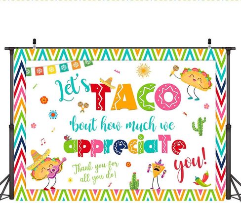 Lofaris 7x5ft Thank You for All You Do Backdrop Let's Taco Bout How Much We Appreciate You Background Thanks for Staff Employee Teachers Doctor Mexican Colored Stripes Photography Banner Supplies in Kuwait
