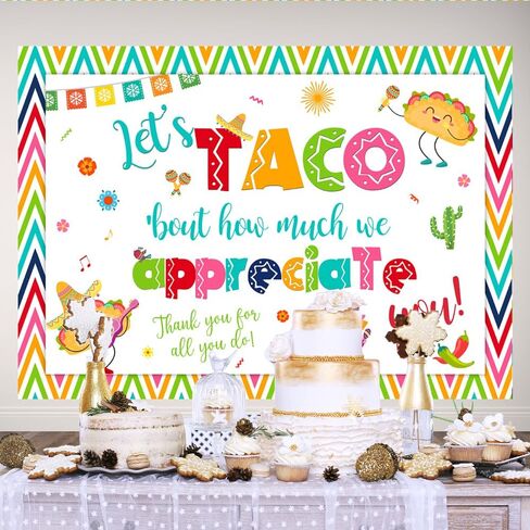 Lofaris 7x5ft Thank You for All You Do Backdrop Let's Taco Bout How Much We Appreciate You Background Thanks for Staff Employee Teachers Doctor Mexican Colored Stripes Photography Banner Supplies in Kuwait