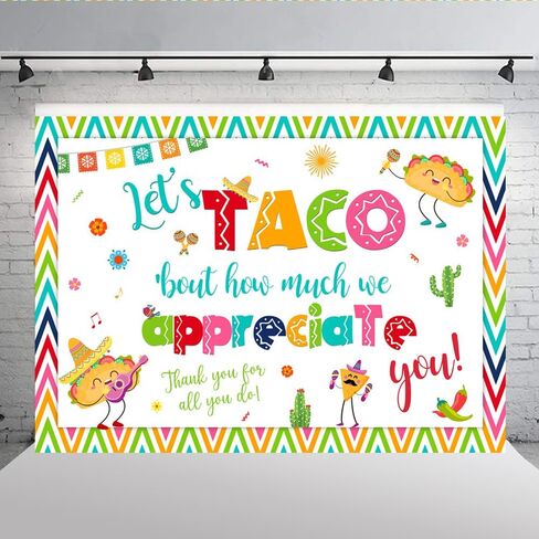 Lofaris 7x5ft Thank You for All You Do Backdrop Let's Taco Bout How Much We Appreciate You Background Thanks for Staff Employee Teachers Doctor Mexican Colored Stripes Photography Banner Supplies in Kuwait