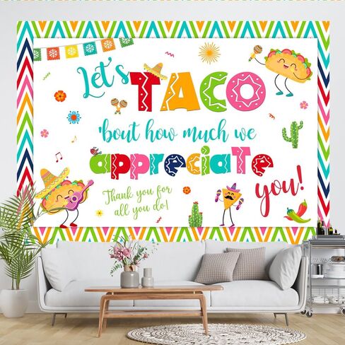Lofaris 7x5ft Thank You for All You Do Backdrop Let's Taco Bout How Much We Appreciate You Background Thanks for Staff Employee Teachers Doctor Mexican Colored Stripes Photography Banner Supplies in Kuwait