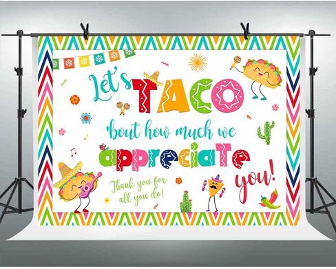 Lofaris 7x5ft Thank You for All You Do Backdrop Let's Taco Bout How Much We Appreciate You Background Thanks for Staff Employee Teachers Doctor Mexican Colored Stripes Photography Banner Supplies in Kuwait