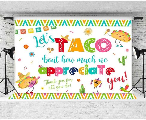 Lofaris 7x5ft Thank You for All You Do Backdrop Let's Taco Bout How Much We Appreciate You Background Thanks for Staff Employee Teachers Doctor Mexican Colored Stripes Photography Banner Supplies in Kuwait