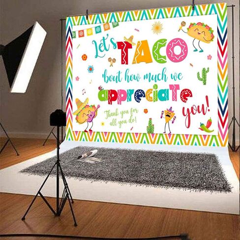 Lofaris 7x5ft Thank You for All You Do Backdrop Let's Taco Bout How Much We Appreciate You Background Thanks for Staff Employee Teachers Doctor Mexican Colored Stripes Photography Banner Supplies in Kuwait