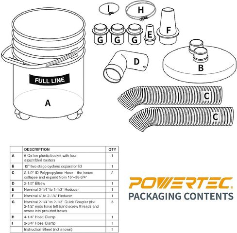 POWERTEC 70293 Cyclone Dust Collector and Separator Kit w/Clear 6 Gallon Dust Bucket, Hoses, Reducers, Couplers and Hose Clamps in Saudi Arabia